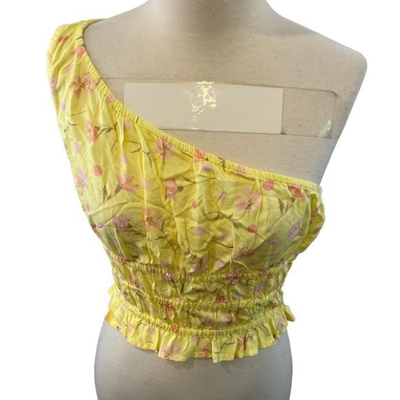 NWOT BP Floral‎ One-Shoulder Crop Top in Yellow Lemonade Sophie Floral (M) - Picture 8 of 9